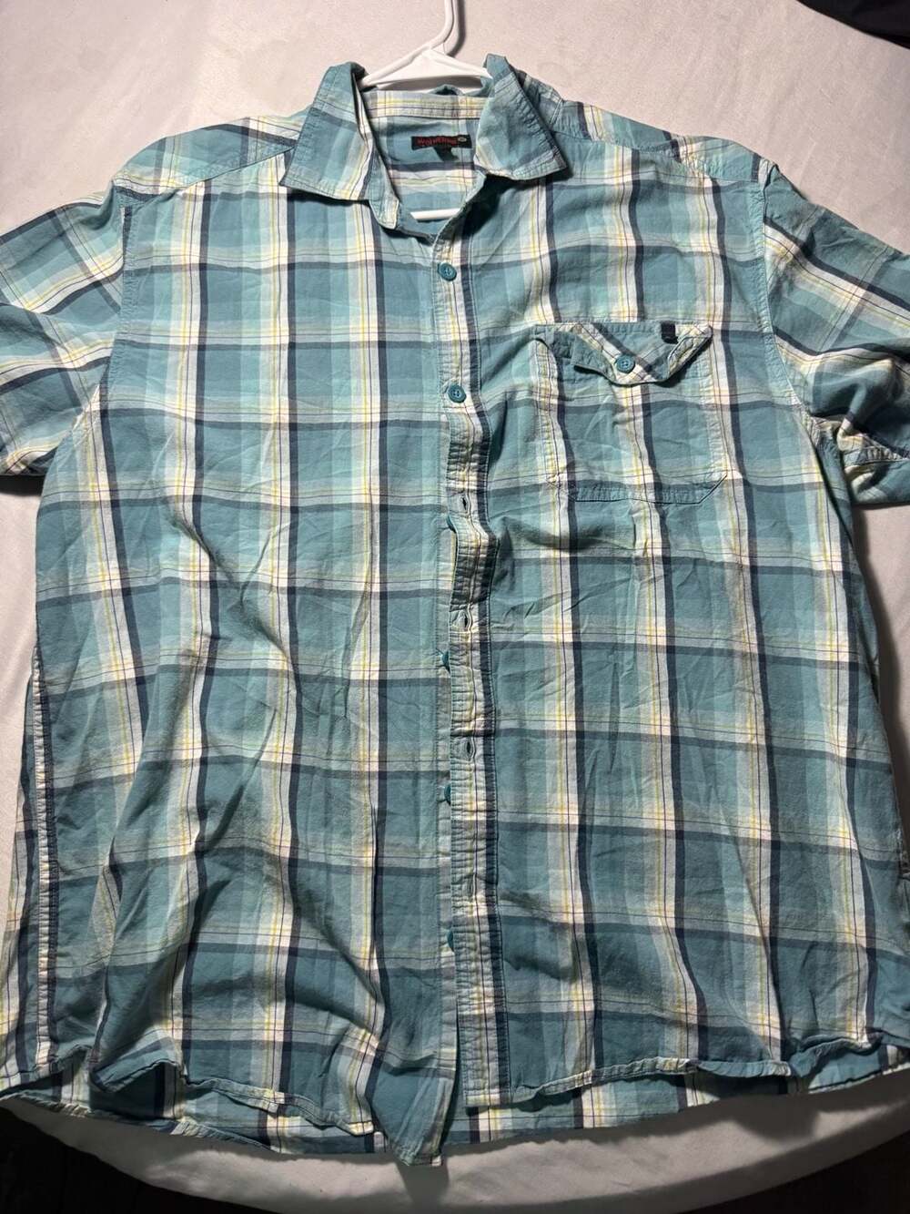 Wolverine Men's Short Sleeve Plaid Button-Up Shirt Blue Green Size XL